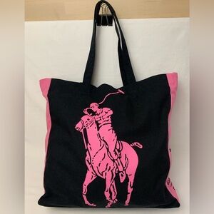 Ralph Lauren RL 2000 Black & Pink Pony Polo 100% Cotton Tote Shoulder Bag